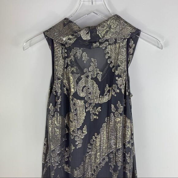 Nu Collective | Gray Gold‎ Sleeveless Metallic Drapeneck Silk Trapeze Dress XS - Picture 6 of 15